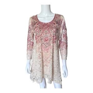 Cal Style Paisley Lace Tunic Top Womens Medium Studded 3/4 Sleeve Boho NWT